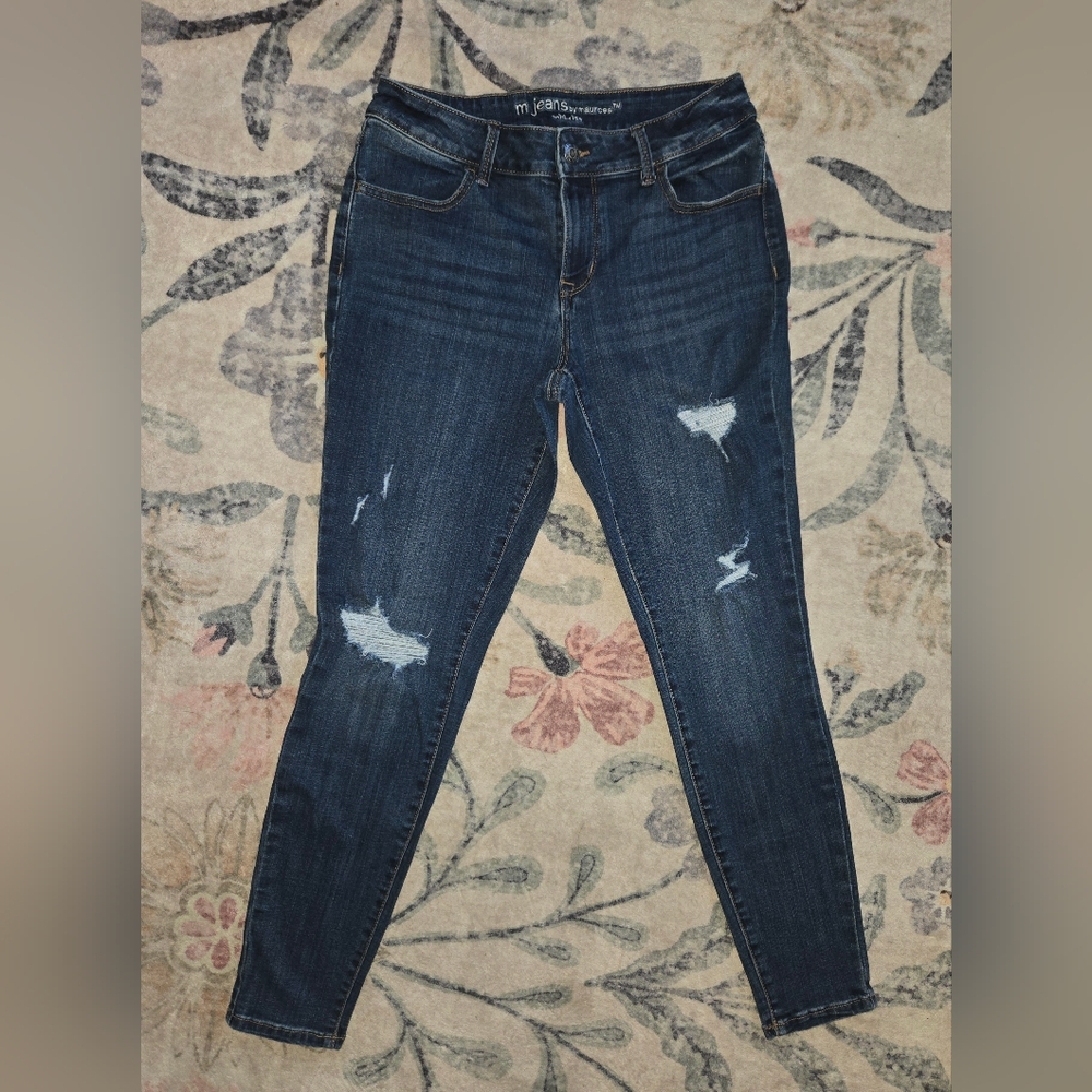 Maurices Dark Blue Distressed Skinny Jeans
